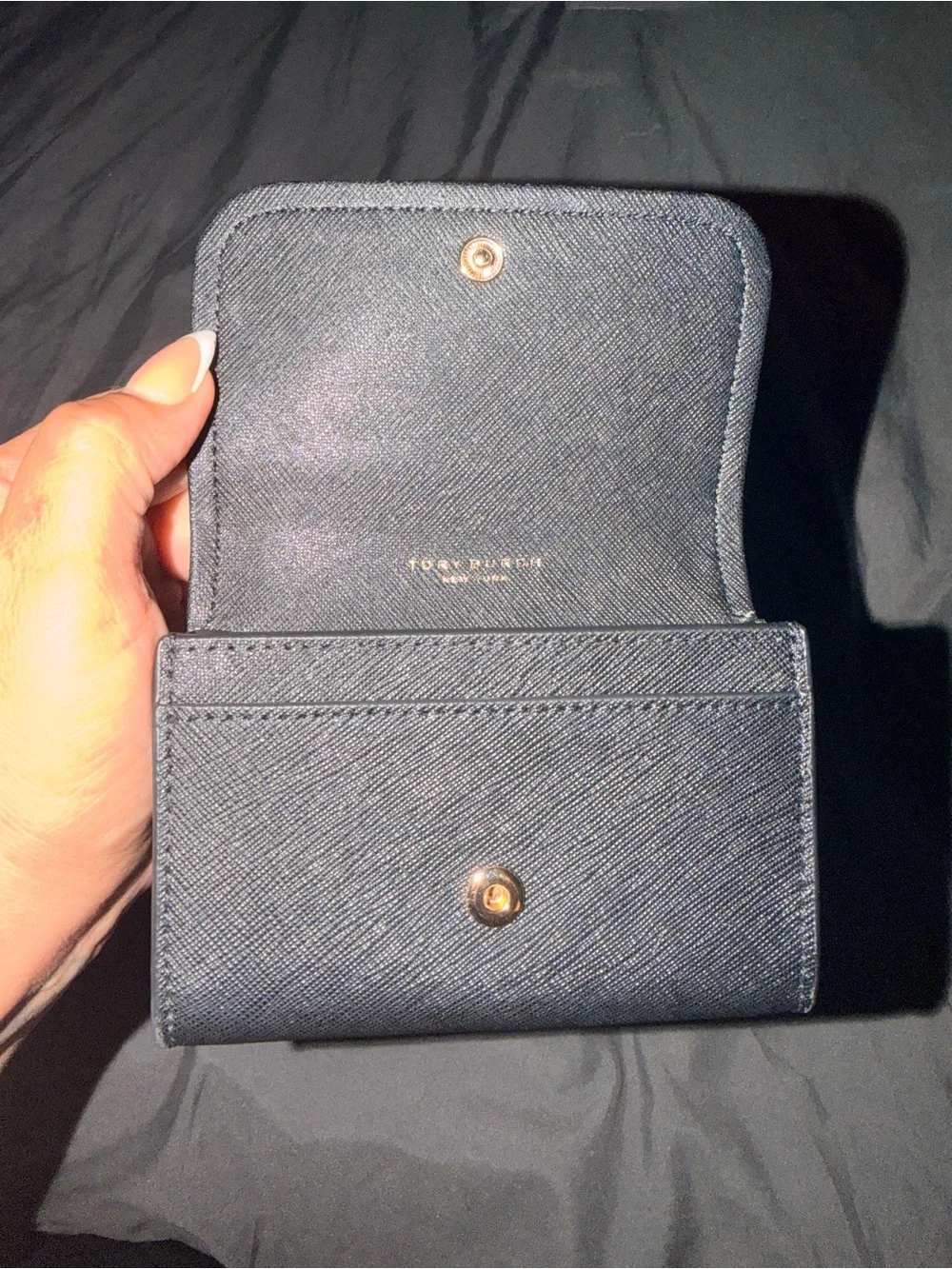 Tory Burch Black Leather Key & Card Case with Gold Hardware